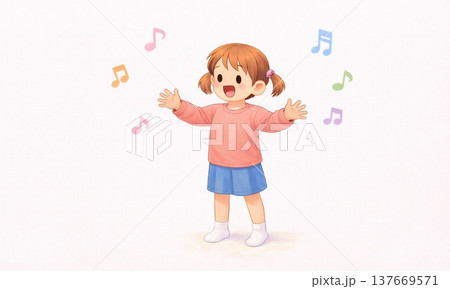 楽しく歌をうたう子どもの音楽あそびイラスト 137669571