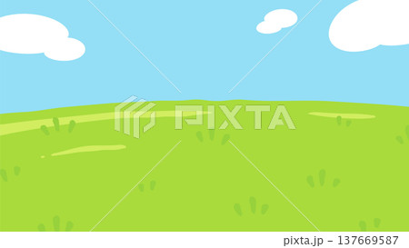 ゆるい雰囲気の草原と空の背景イラスト_16:9 137669587