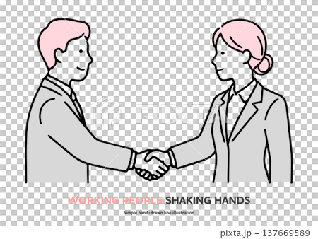 A hand-drawn line art illustration of business people shaking hands. Representing contracts, cooperation, and trust. A hand-drawn line art illustration of business people shaking hands. Representing contracts, cooperation, and trust. 137669589