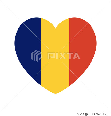 Chad heart shaped country flag icon. Chad National flag sticker in heart shape. Republic of Chad flag badge, button, banner, backdrop. Chad heart shaped country flag icon. Chad National flag sticker in heart shape. Republic of Chad flag badge, button, banner, backdrop. 137671178