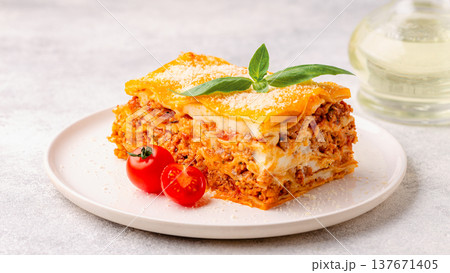 Traditional lasagna with bolognese sauce 137671405