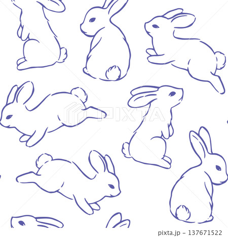 Cute Easter pattern with bunnies in vintage style. Vector doodle illustration. Cute Easter pattern with bunnies in vintage style. Vector doodle illustration. 137671522