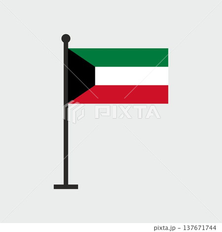 Kuwait flag with stick isolated on light gray background. Flat design. 137671744