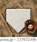 Baseball Home Plate Mockup on Dirt with Bat and Glove 137672306