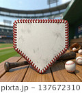Baseball Home Plate Mockup in Stadium Dugout with Bat and Balls 137672310
