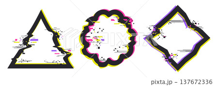 Abstract digital distortion borders. Glitch frames, pixelated bad tv signal glitch effects flat vector illustration set. Noise glitch border frames isolated on white Abstract digital distortion borders. Glitch frames, pixelated bad tv signal glitch effects flat vector illustration set. Noise glitch border frames isolated on white 137672336