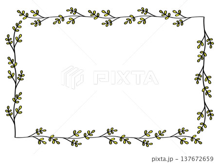 Hand drawn rectangular frame of branches and leaves from bushes and trees. Aesthetic border of evergreen plants. Ideal for decorating and framing flyers, greeting cards, covers, posters, invitations. Hand drawn rectangular frame of branches and leaves from bushes and trees. Aesthetic border of evergreen plants. Ideal for decorating and framing flyers, greeting cards, covers, posters, invitations. 137672659
