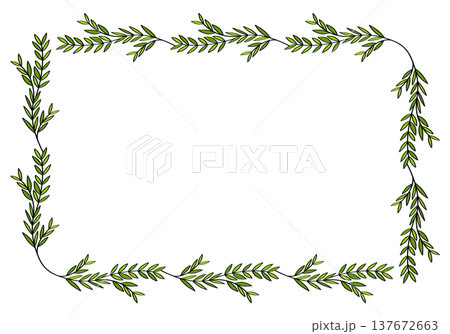 Hand drawn rectangular frame of branches and leaves from bushes and trees. Aesthetic border of evergreen plants. Ideal for decorating and framing flyers, greeting cards, covers, posters, invitations. Hand drawn rectangular frame of branches and leaves from bushes and trees. Aesthetic border of evergreen plants. Ideal for decorating and framing flyers, greeting cards, covers, posters, invitations. 137672663