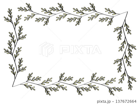 Hand drawn rectangular frame of branches and leaves from bushes and trees. Aesthetic border of evergreen plants. Ideal for decorating and framing flyers, greeting cards, covers, posters, invitations. Hand drawn rectangular frame of branches and leaves from bushes and trees. Aesthetic border of evergreen plants. Ideal for decorating and framing flyers, greeting cards, covers, posters, invitations. 137672664
