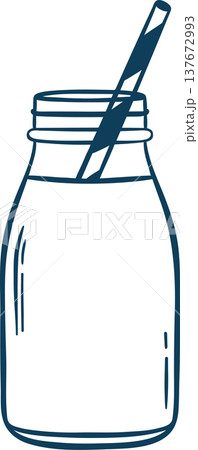Blue sketch of a tall glass milk bottle with simple outline. Single vector icon for dairy branding, grocery labels or cafe identity Blue sketch of a tall glass milk bottle with simple outline. Single vector icon for dairy branding, grocery labels or cafe identity 137672993