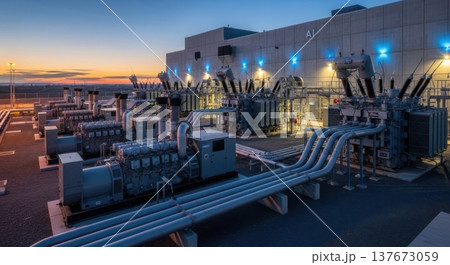 Massive Power Infrastructure and Generators for AI Data Center Facility Massive Power Infrastructure and Generators for AI Data Center Facility 137673059