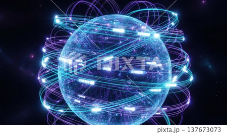 Global Digital Network Sphere with Blue Light Trails 3D Concept 137673073