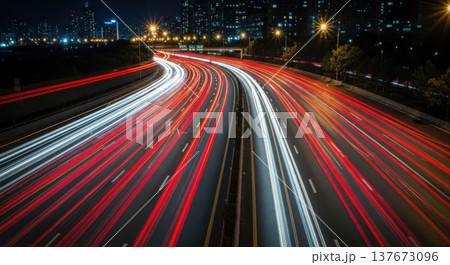 Abstract Blurred Night City Traffic Lights Long Exposure 137673096