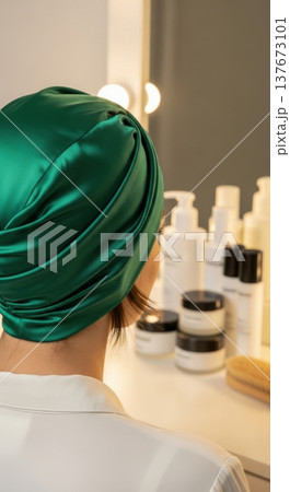 Elegant Silk Sleep Cap for Overnight Hair Protection and Hydration 137673101