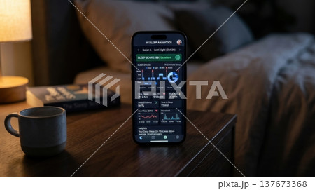 AI Powered Sleep Cycle Tracking App on Bedside Smartphone 137673368