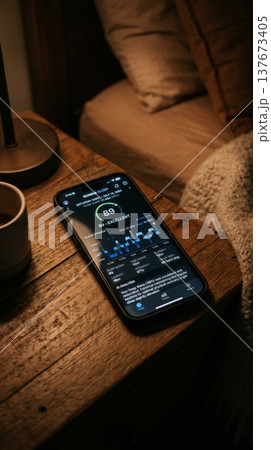 AI Powered Sleep Cycle Tracking App on Bedside Smartphone AI Powered Sleep Cycle Tracking App on Bedside Smartphone 137673405