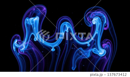 Macro Abstract Glowing Liquid Swirls in Dark Fluid Macro Abstract Glowing Liquid Swirls in Dark Fluid 137673412