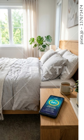 AI Sleep Quality Analysis App in Bright Morning Sun Light 137673474