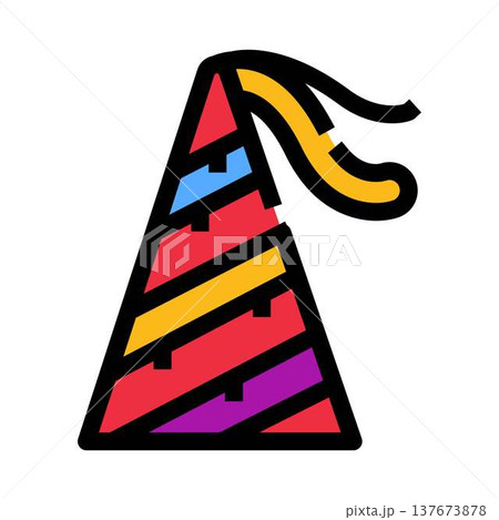 Bright striped party hat for celebration festivities Bright striped party hat for celebration festivities 137673878