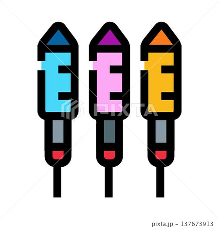 Three colorful pyrotechnic rockets for festive celebration 137673913