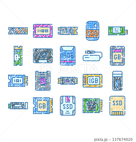 Hand drawn doodle computer data storage devices 137674020
