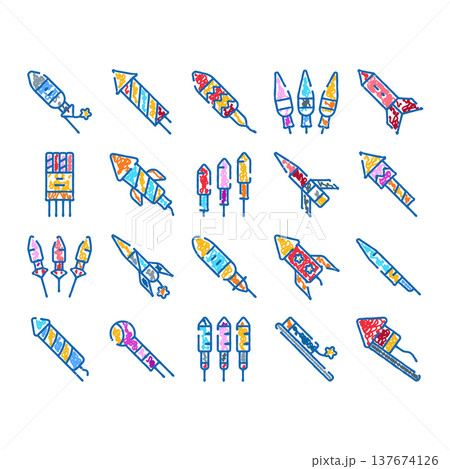 Hand drawn collection of colorful scribble firecrackers 137674126