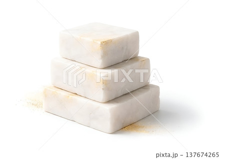 Luxury White Stone Blocks with Gold Dust Accents on White, Modern Minimalist Banner 137674265