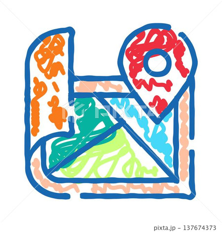 Map with colorful location pin doodle illustration Map with colorful location pin doodle illustration 137674373