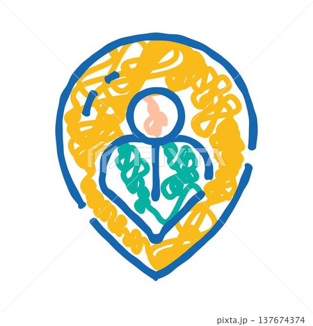 Blue map pin holding hand drawn person Blue map pin holding hand drawn person 137674374