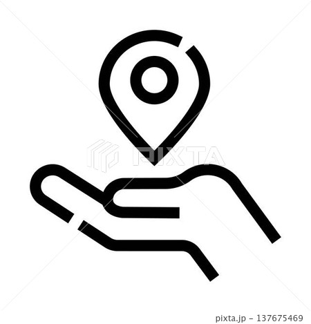 Hand holding location pin icon line art 137675469