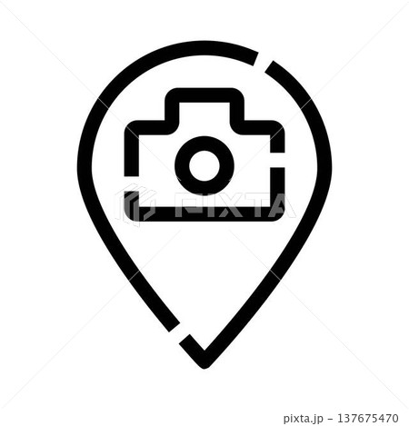 Camera icon within location pin for photography mapping 137675470