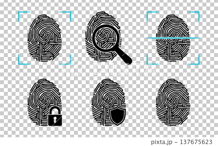 Biometric fingerprint and security icons set, without background Biometric fingerprint and security icons set, without background 137675623