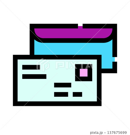 Mail envelopes sending written correspondence with postage stamp 137675699