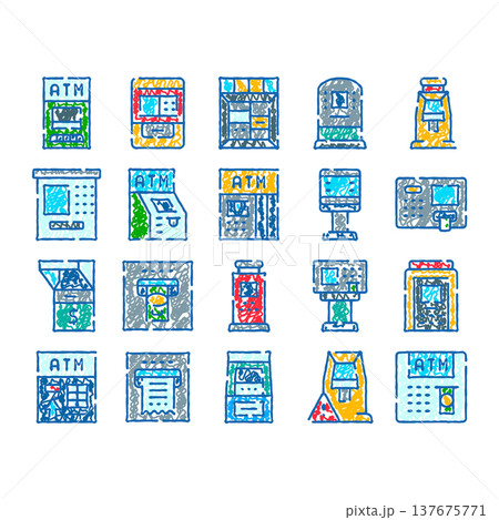 Various atm bank electronic terminal doodle icons 137675771