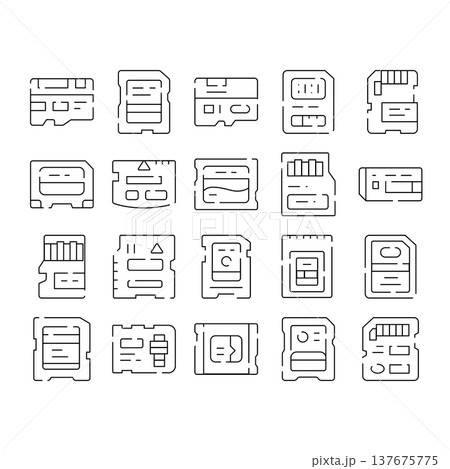 Memory cards and flash storage devices icons set Memory cards and flash storage devices icons set 137675775
