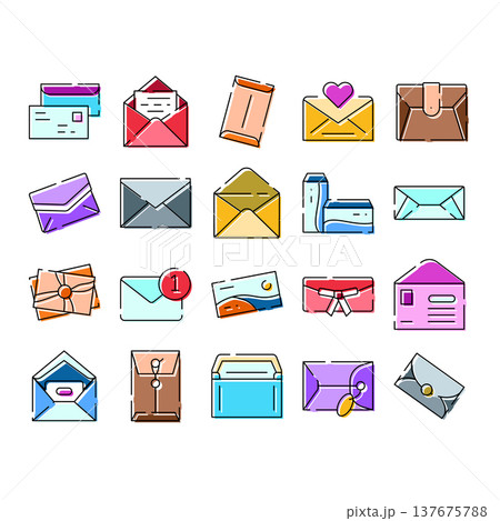 Envelopes mail and letter correspondence icons collection Envelopes mail and letter correspondence icons collection 137675788