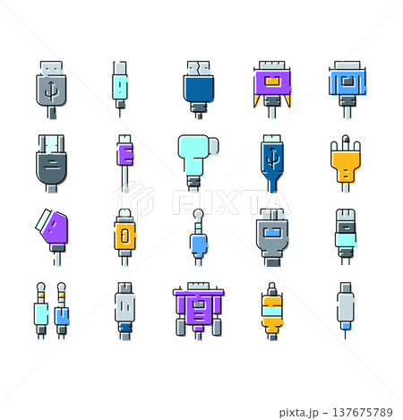 Variety of electronic device cable connectors and ports 137675789