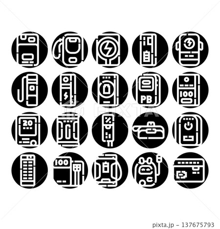Power bank portable charging energy devices glyph icons Power bank portable charging energy devices glyph icons 137675793