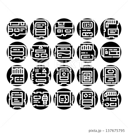 Digital memory card storage devices glyph icons set Digital memory card storage devices glyph icons set 137675795