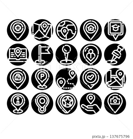Location pin map pointer navigation glyph icons set 137675796