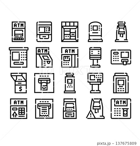 Automated teller machine financial service glyph icons collection 137675809