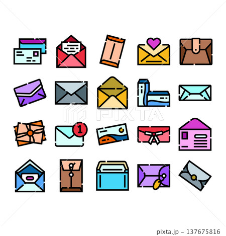 Various mail and message envelopes delivering correspondence Various mail and message envelopes delivering correspondence 137675816