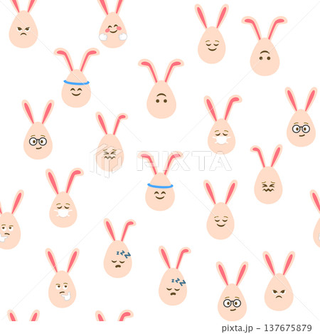 A seamless pattern with Easter eggs with emoticons and bunny ears. A vibrant seamless background for Easter designs. 137675879