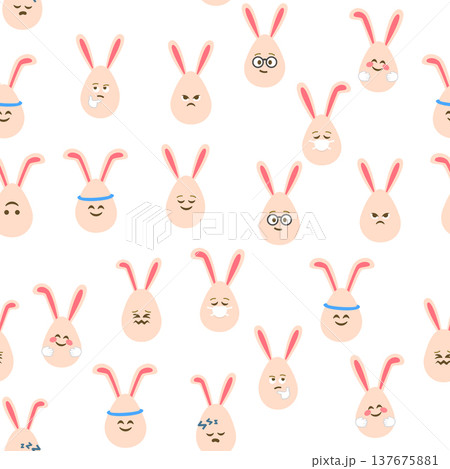A seamless pattern with Easter eggs with emoticons and bunny ears. A vibrant seamless background for Easter designs. 137675881