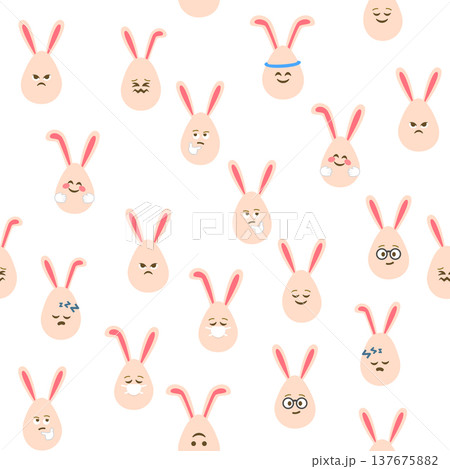 A seamless pattern with Easter eggs with emoticons and bunny ears. A vibrant seamless background for Easter designs. A seamless pattern with Easter eggs with emoticons and bunny ears. A vibrant seamless background for Easter designs. 137675882