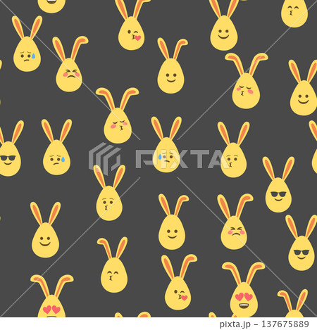 A seamless pattern with Easter eggs with emoticons and bunny ears. A vibrant seamless background for Easter designs. 137675889