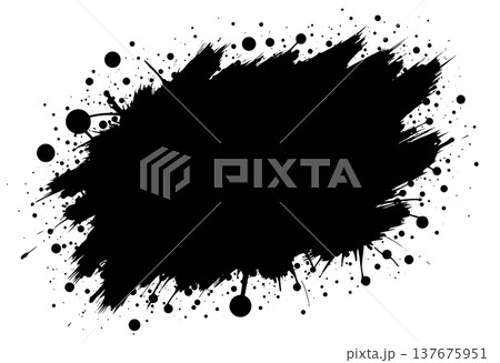Heavy black brush stroke texture with scattered circular ink drops and wet paint effects isolated Heavy black brush stroke texture with scattered circular ink drops and wet paint effects isolated 137675951