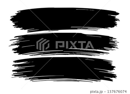 Artistic black paint brush strokes collection is hand drawn on white background with dry texture 137676074