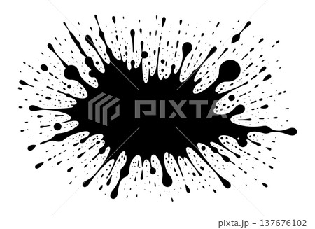Abstract black ink blot splatter with liquid drops on white background 137676102