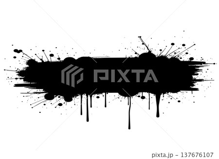 Abstract black grunge brush stroke and splatter background with paint dripping 137676107